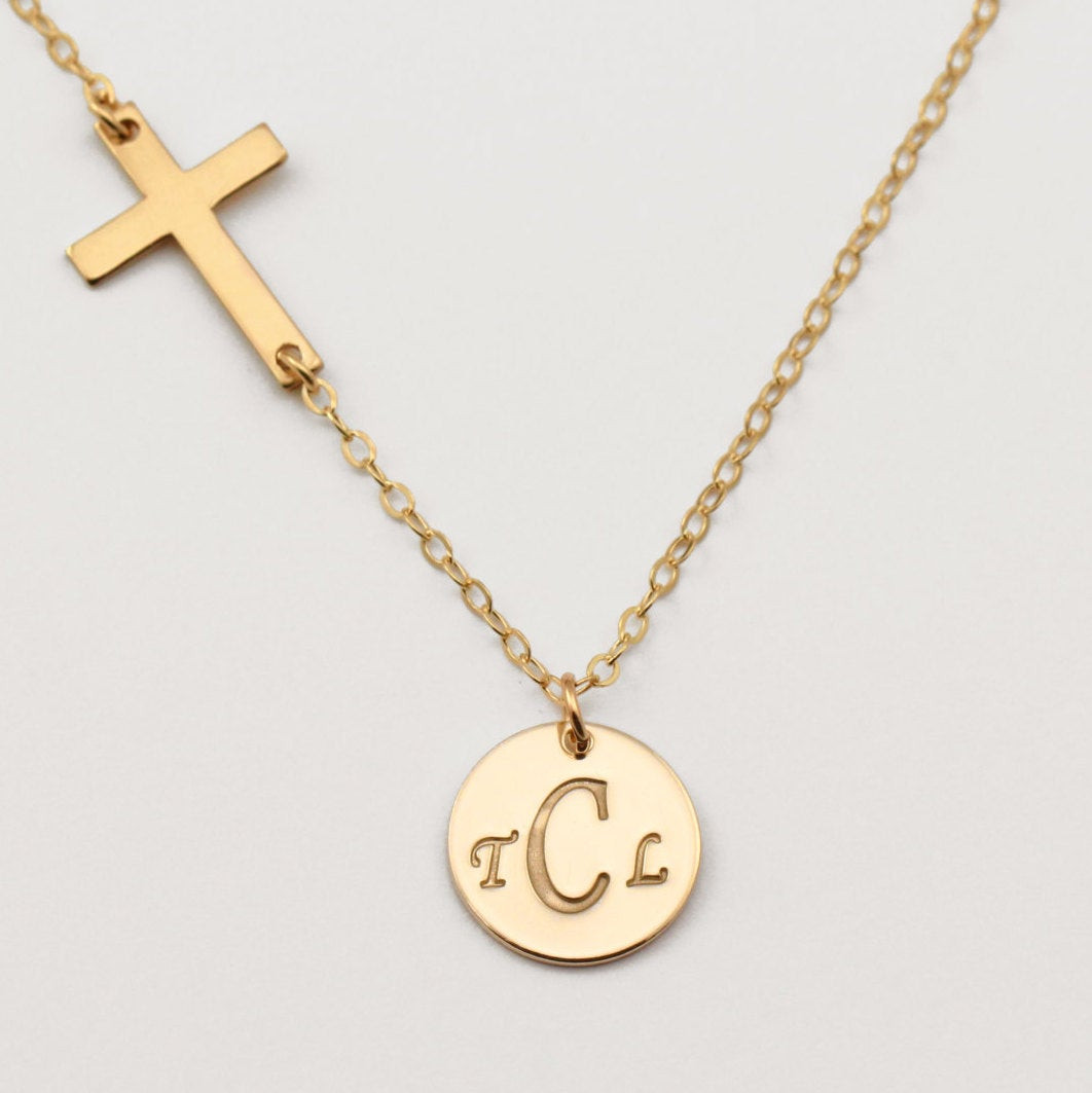 Initial Disc Necklace
 Monogram Initial Necklace Gold Disc Necklace by