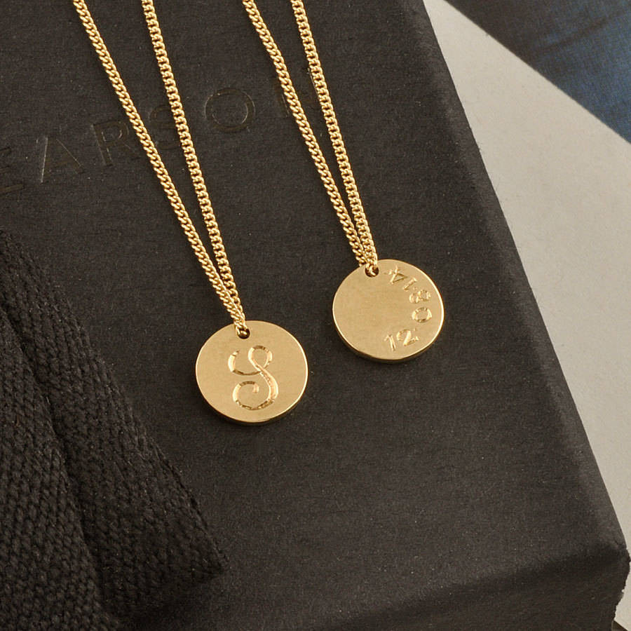 Initial Disc Necklace
 double sided solid gold disc initial necklace by lindsay