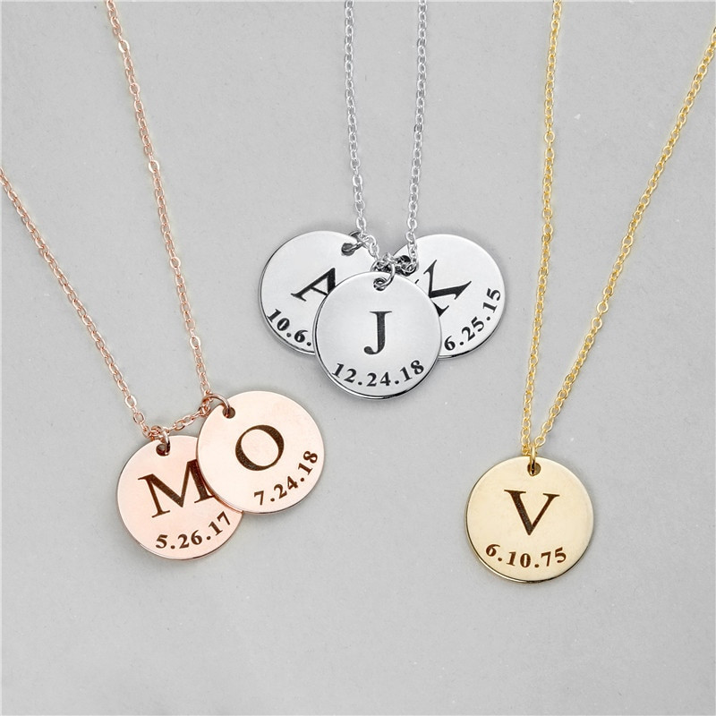 Initial Disc Necklace
 Personalized Initial Necklace Stainless Steel Silver