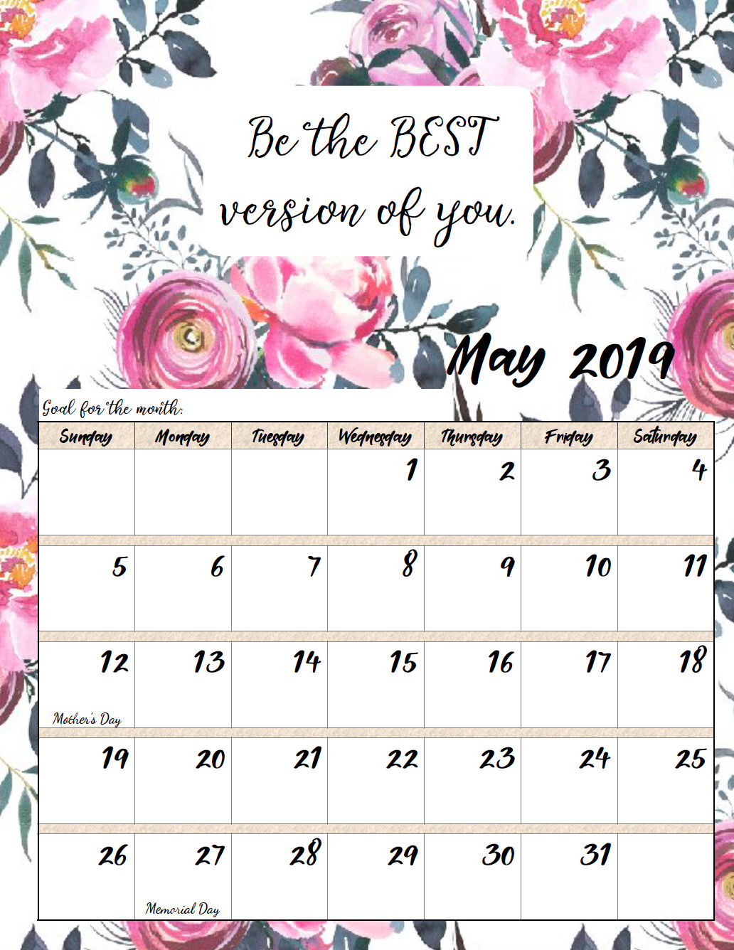 Inspirational Quote Calendar
 Free Printable 2019 Monthly Motivational Calendars