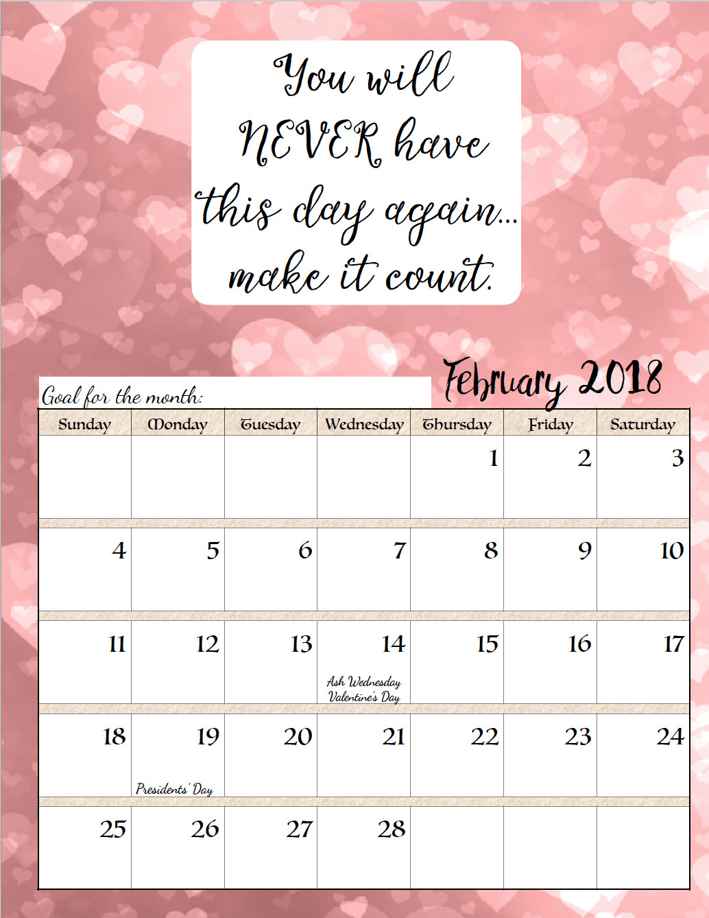 Inspirational Quote Calendar
 Free Printable 2018 Monthly Motivational Calendars