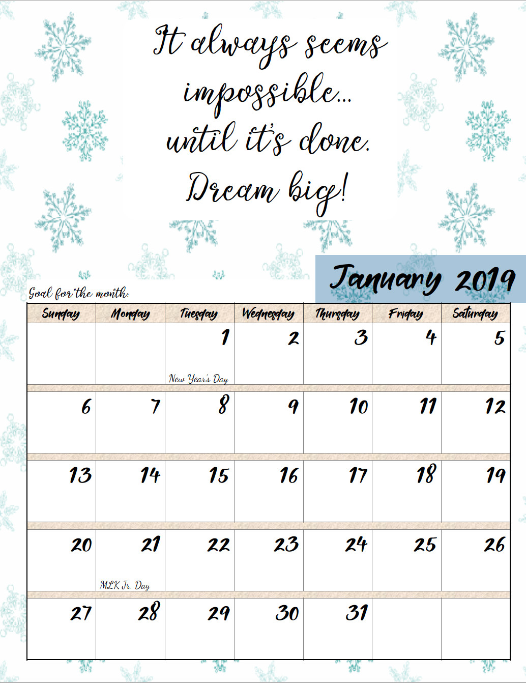 Inspirational Quote Calendar
 Free Printable 2019 Monthly Motivational Calendars