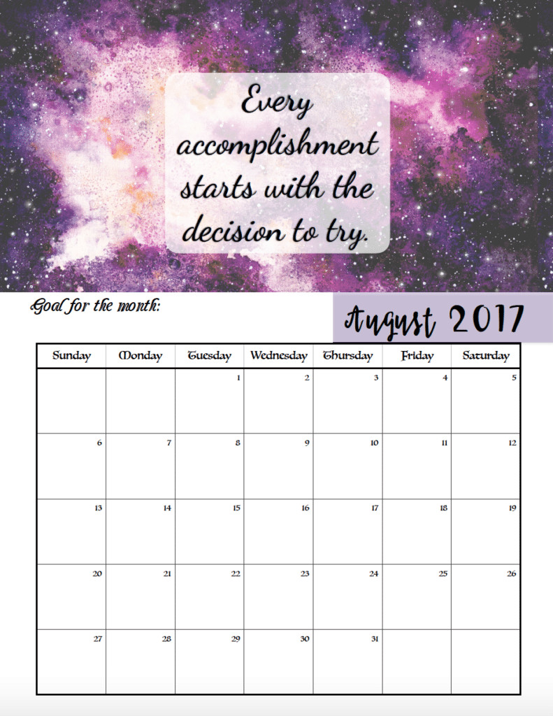 Inspirational Quote Calendar
 FREE Printable 2017 Motivational Monthly Calendar