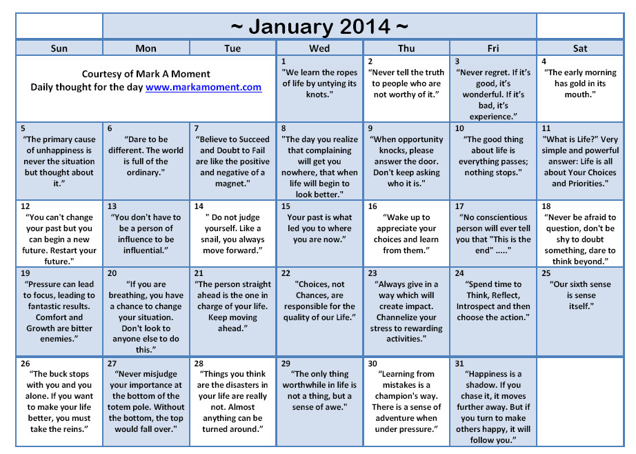 Inspirational Quote Calendar
 Inspirational Quotes For January QuotesGram