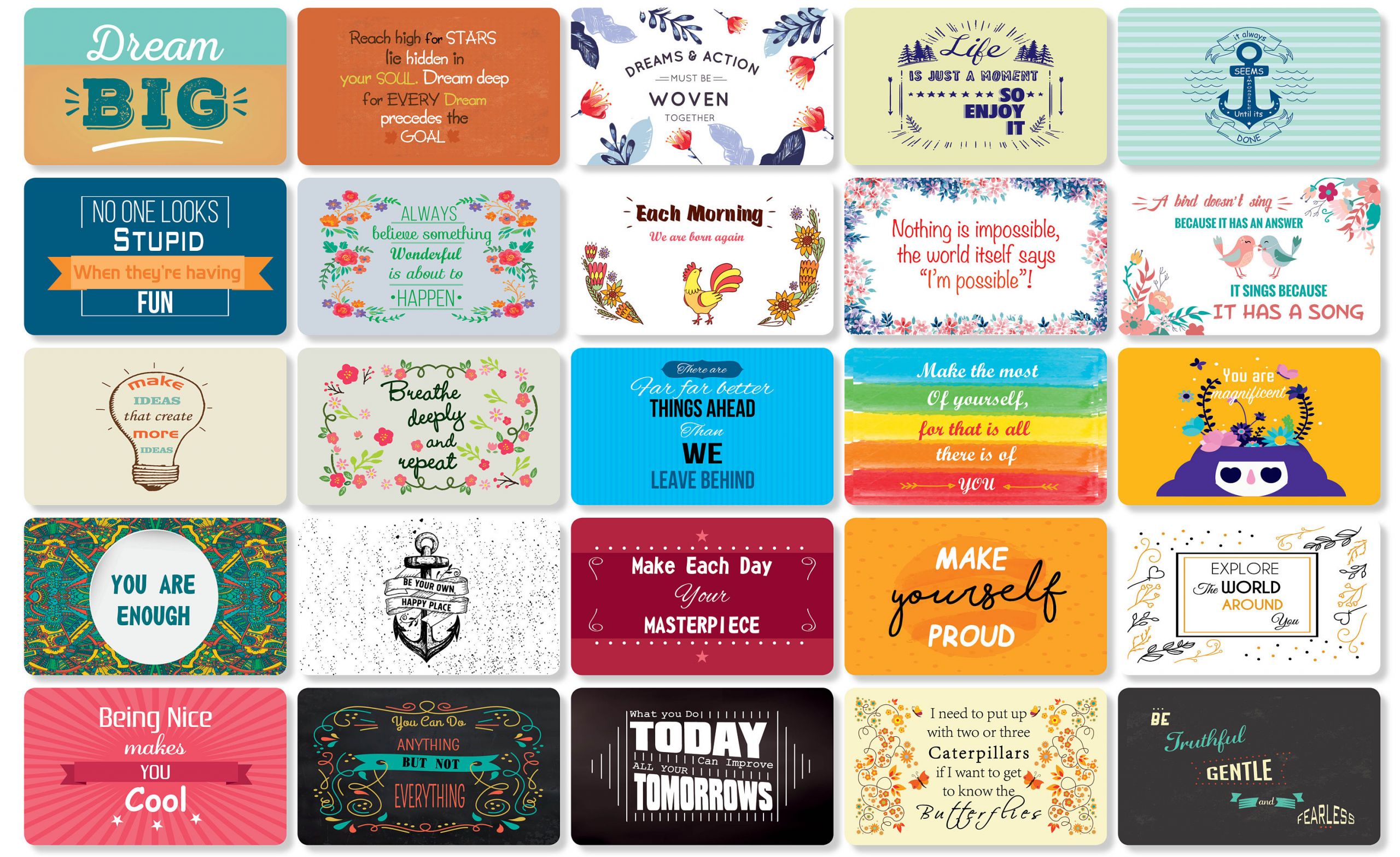 Inspirational Quotes Card
 25 Beautiful Motivational Quote Cards Thick Stock Paper Back