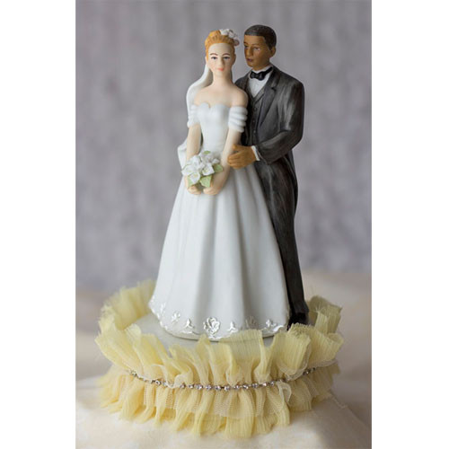Interracial Wedding Cake Topper
 Tulle and Rhinestones Elegant Interracial Wedding Cake