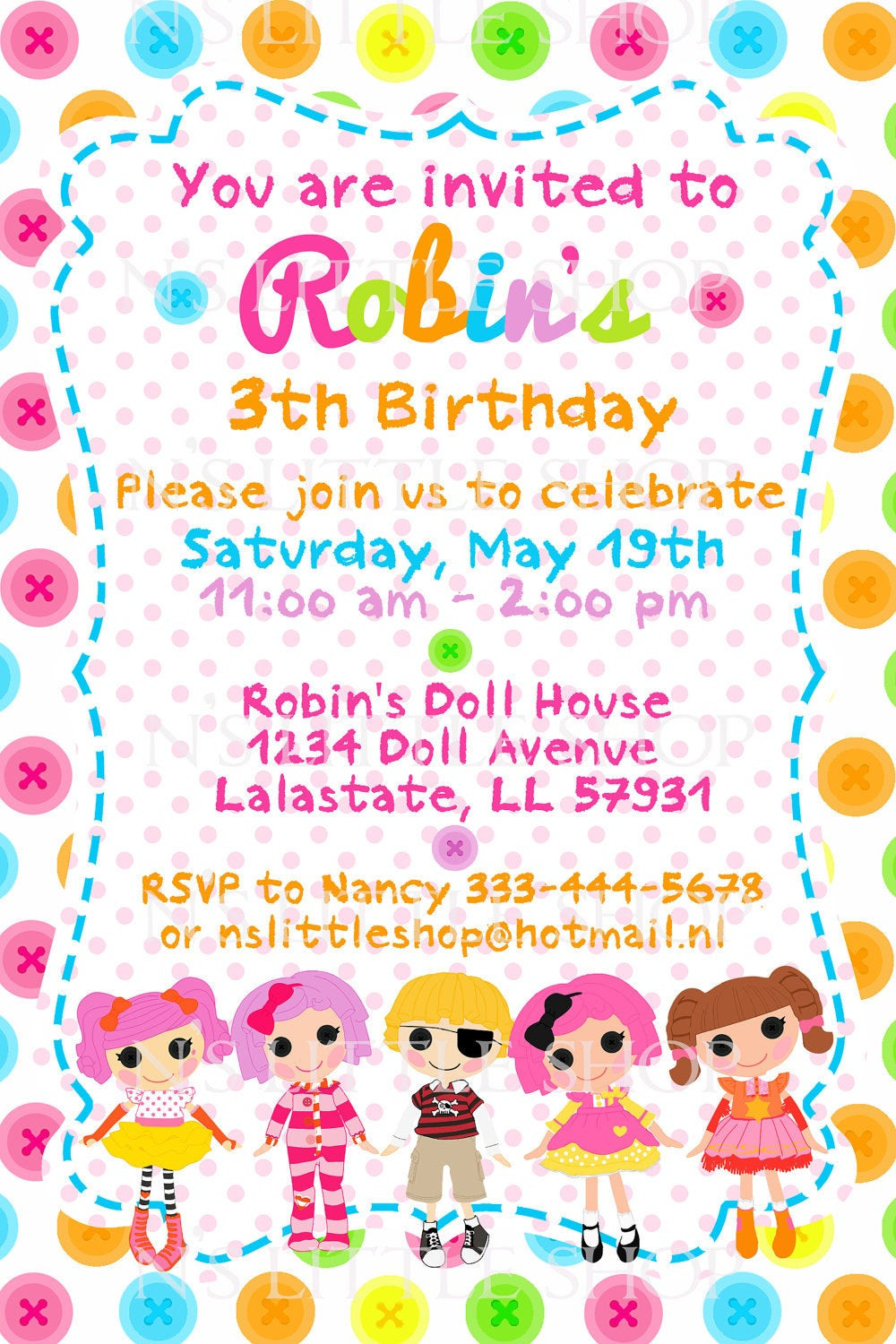 Invitation Cards For Birthday
 BUTTON DOLL birthday invitation card customize by