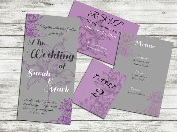 Invitation Kits Wedding
 Printable Wedding invitation purple and grey kit