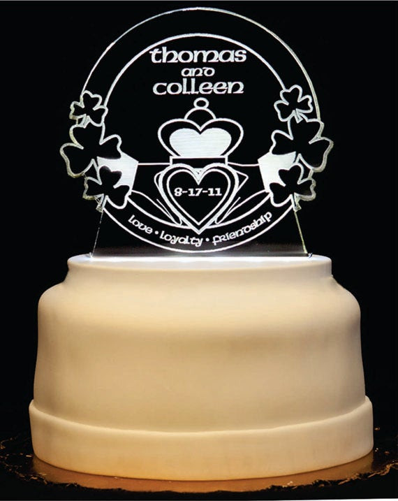 Irish Wedding Cake Toppers
 Claddagh Shamrock Irish Wedding Cake Topper Acrylic