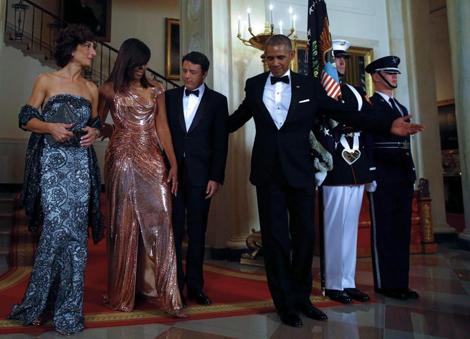 Italian State Dinner
 Michelle Obama shines in Versace at White House dinner