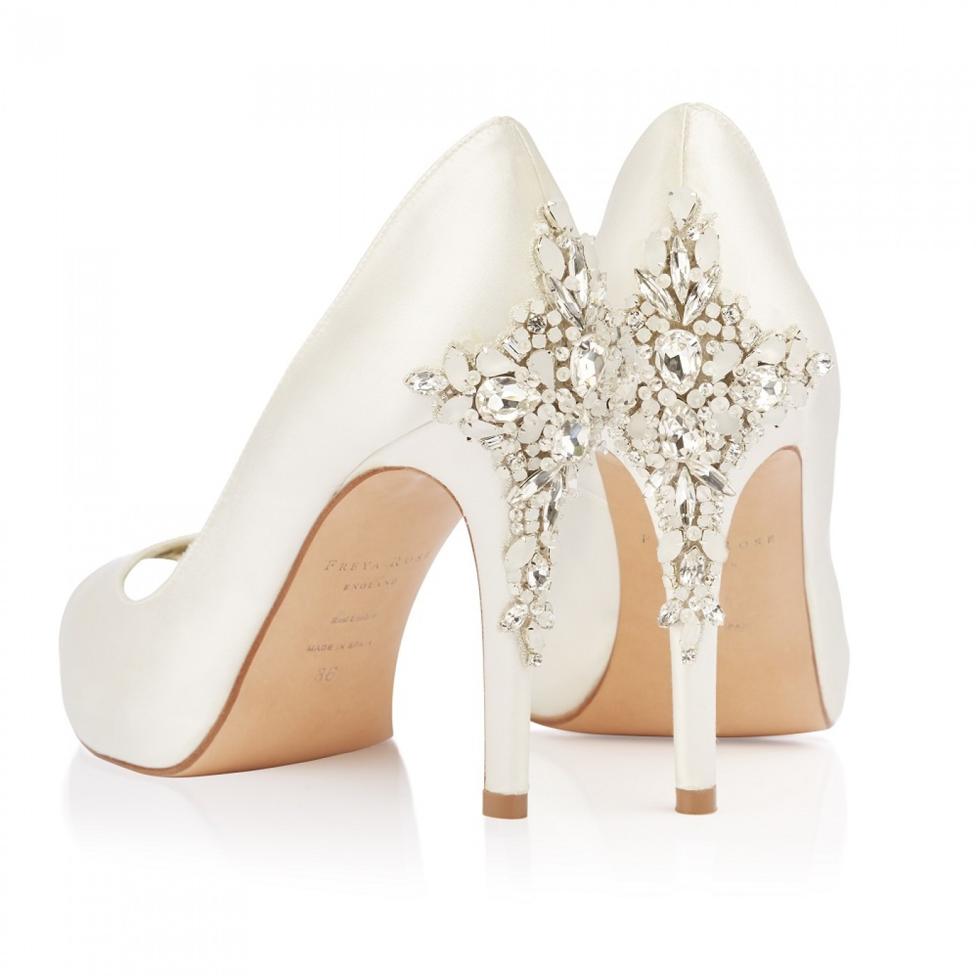 Ivory Satin Wedding Shoes
 Freya Rose Elizabeth Ivory Satin Crystal Embellished Heel