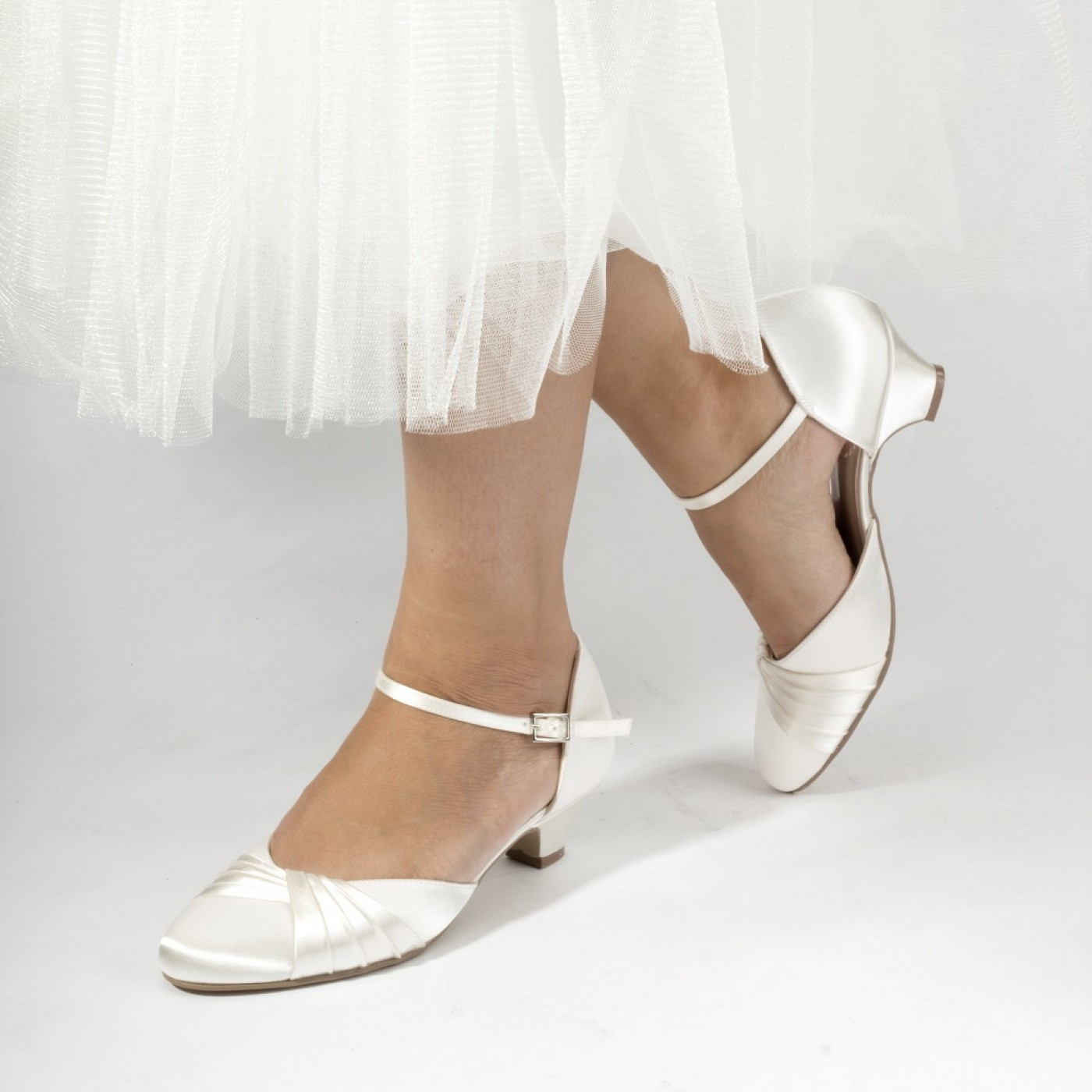Ivory Satin Wedding Shoes
 Pink Paradox Protea Dyeable Ivory Satin Low Heel Wedding