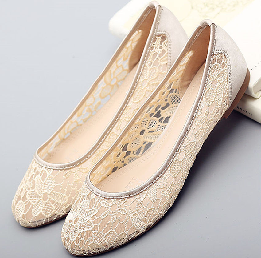 Ivory Satin Wedding Shoes
 Ivory pink black silk satin Wedding flat ballet fine lace