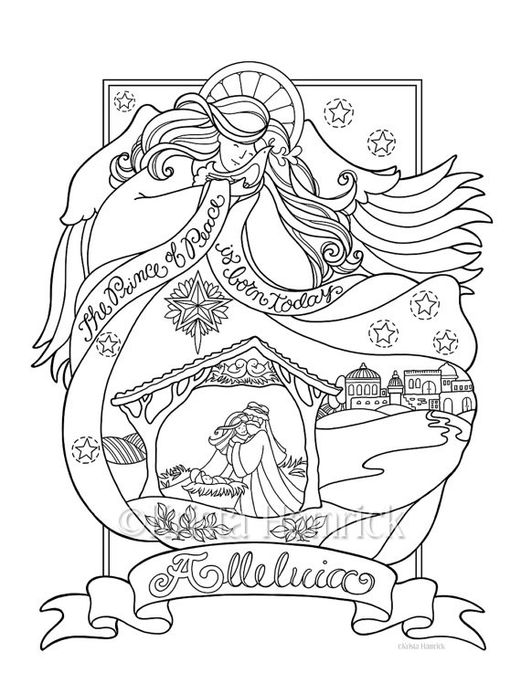 Jesus Coloring Pages For Adults
 Angel Nativity coloring page in three sizes 8 5X11 8X10