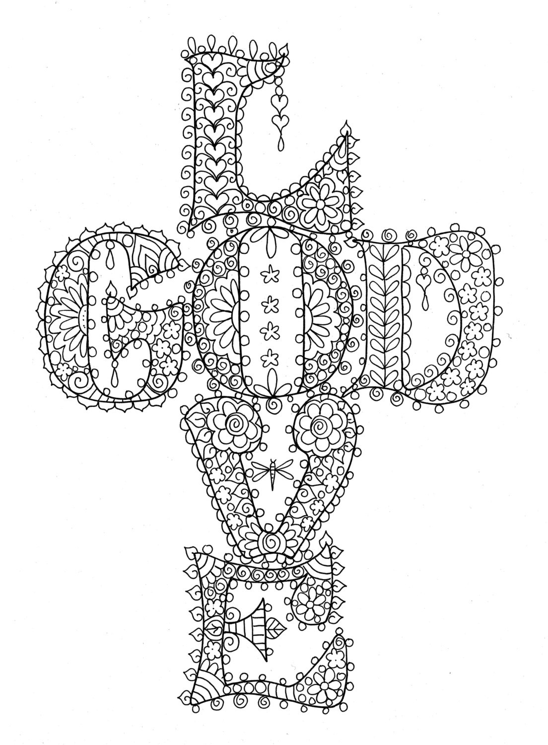 Jesus Coloring Pages For Adults
 Instant Download Love God Cross Christian Coloring Page