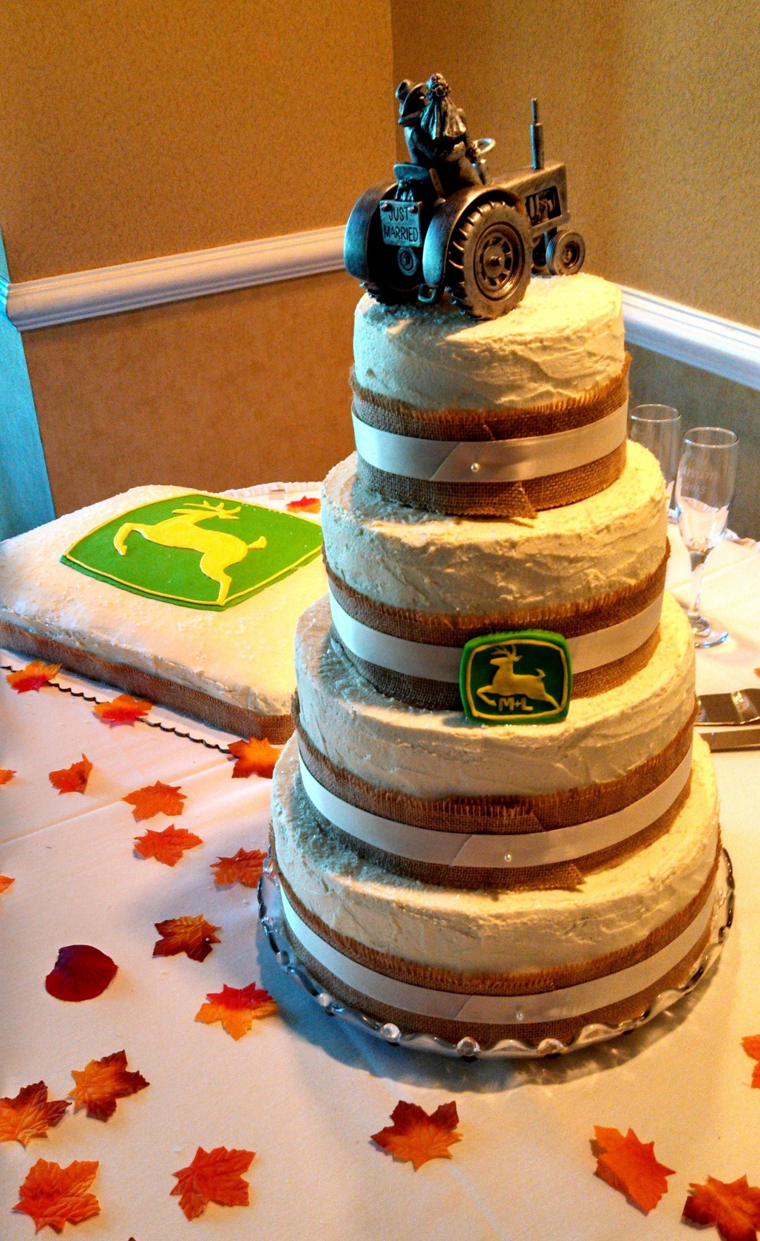 John Deere Wedding Cakes
 Rustic 4 Tier Wedding Cake And John Deere Groom s Cake