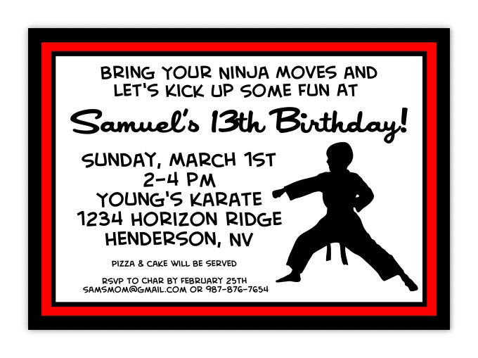Karate Birthday Invitations
 kids