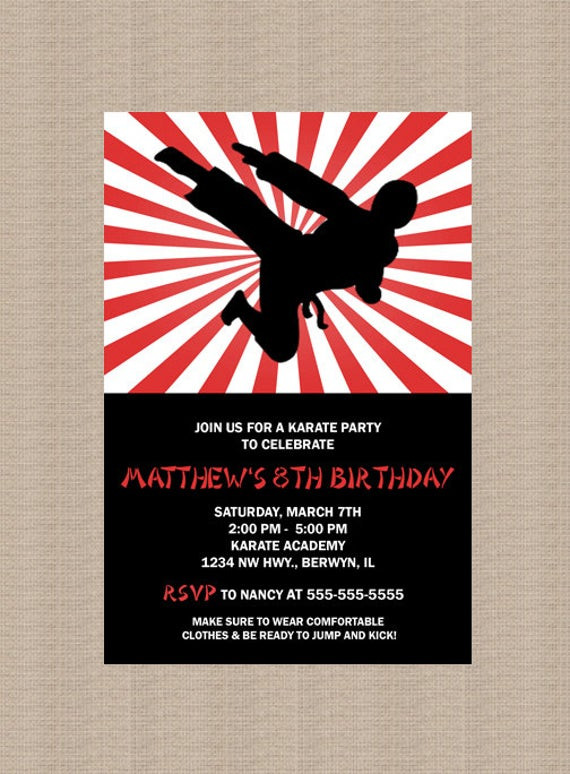 Karate Birthday Invitations
 Karate Birthday Party Invitation Ninja Birthday by Honeyprint