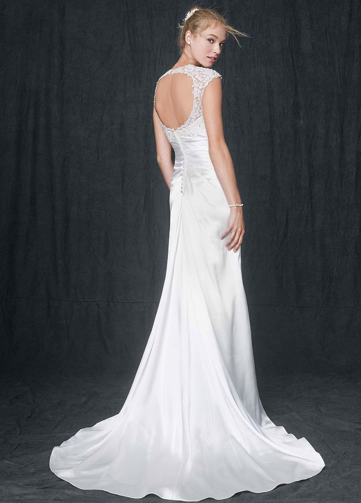 Keyhole Back Wedding Dress
 David s Bridal SAMPLE Slim Charmeuse Wedding Dress with