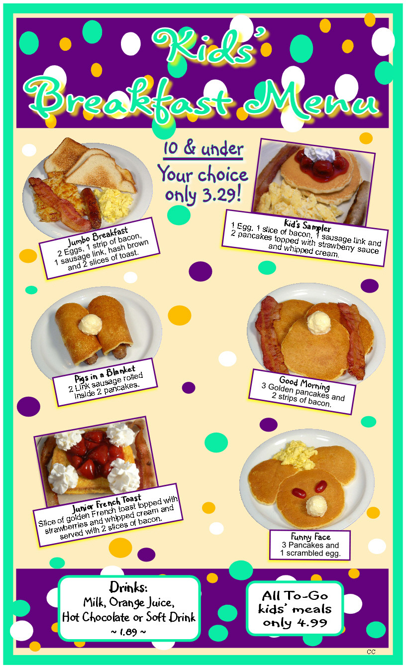 Kids Breakfast Menu
 Kid’s Breakfast Menu – The Cozy Diner Chico