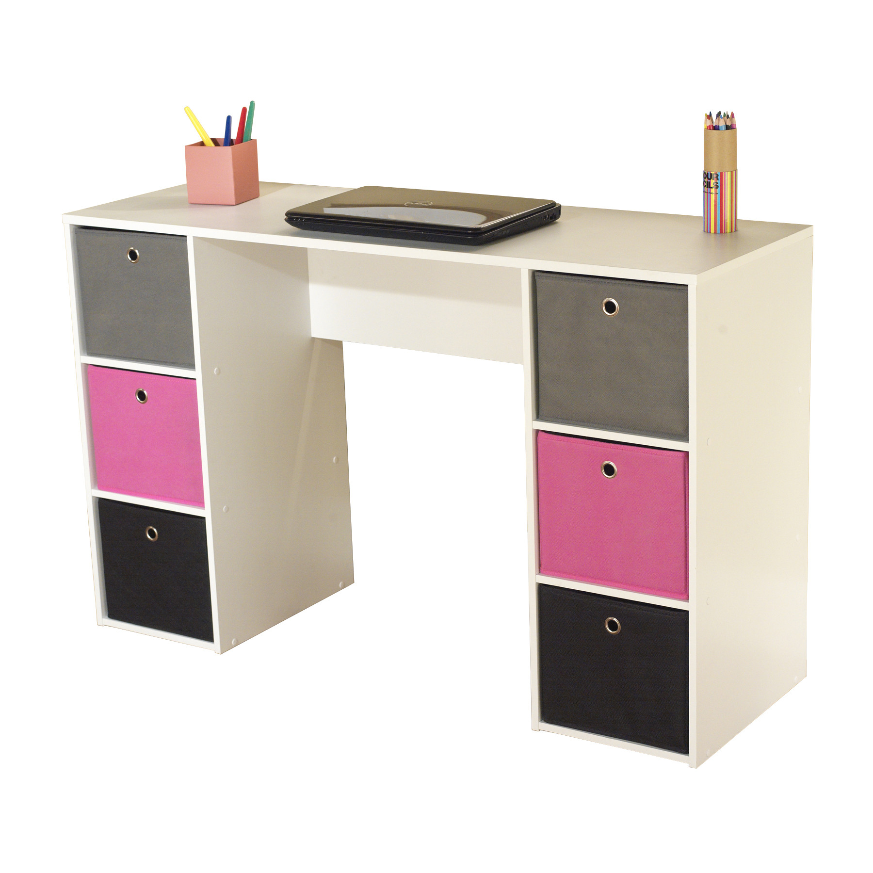Kids Desk With Storage
 Kids Desk with Six Fabric Storage Bins Multiple Colors
