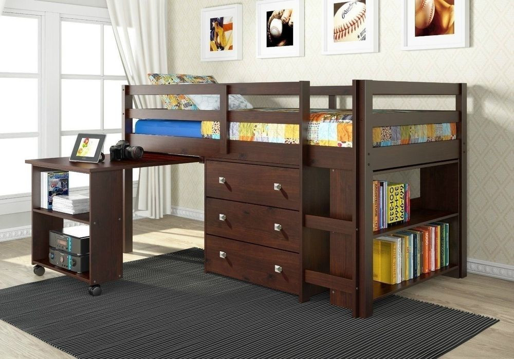 Kids Desk With Storage
 Twin Loft Bed with Storage Kids Bedroom Bunk Wood
