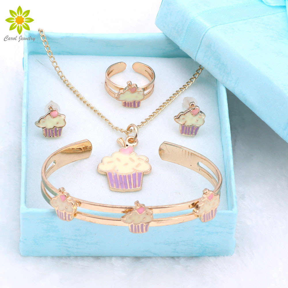 Kids Fashion Jewelry
 Gold Color Lovely Fashion Necklace Bangle Bracelet Set For