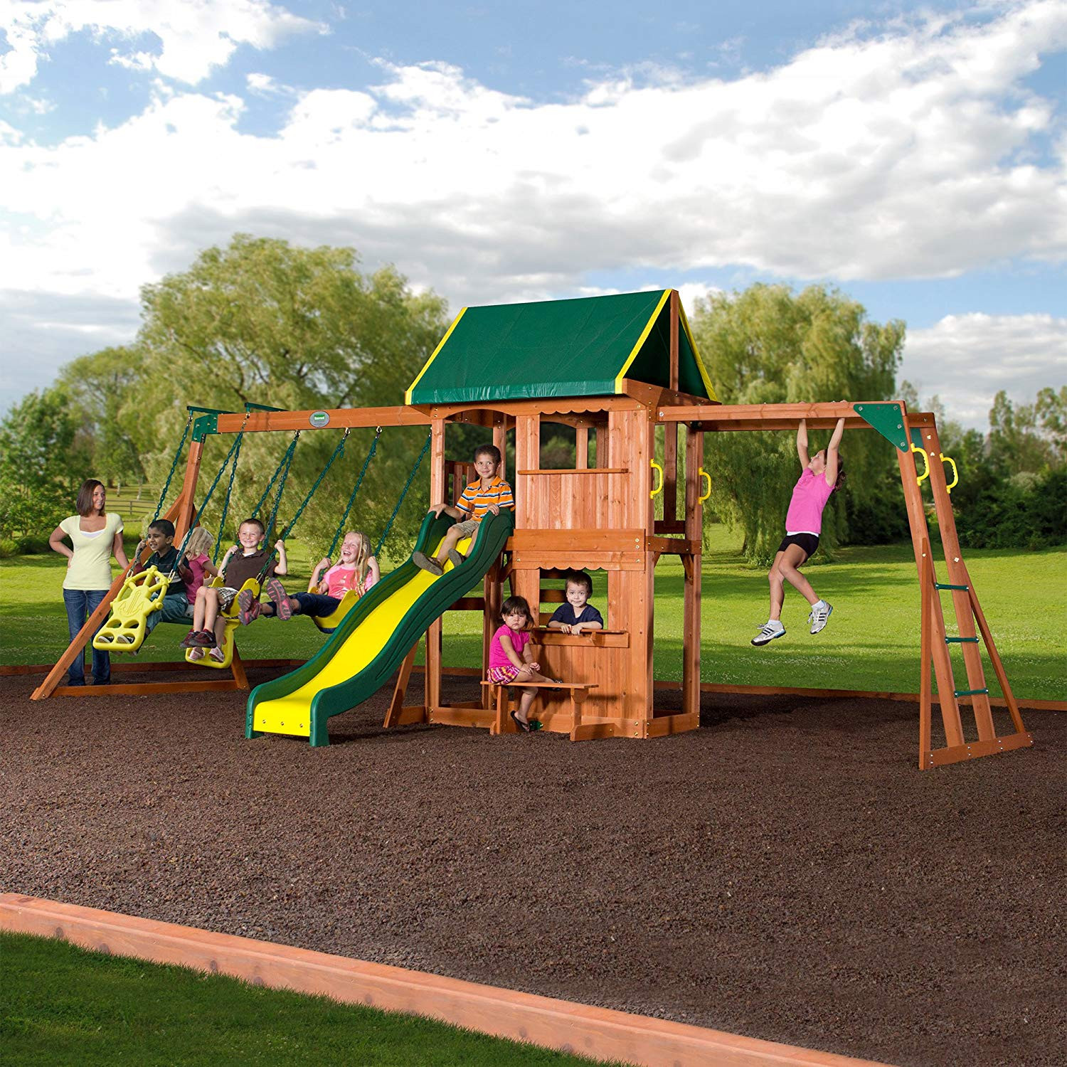 Kids Outdoor Playground Sets
 Outdoor Cedar Wooden Swing Set Kids Play Center Slide