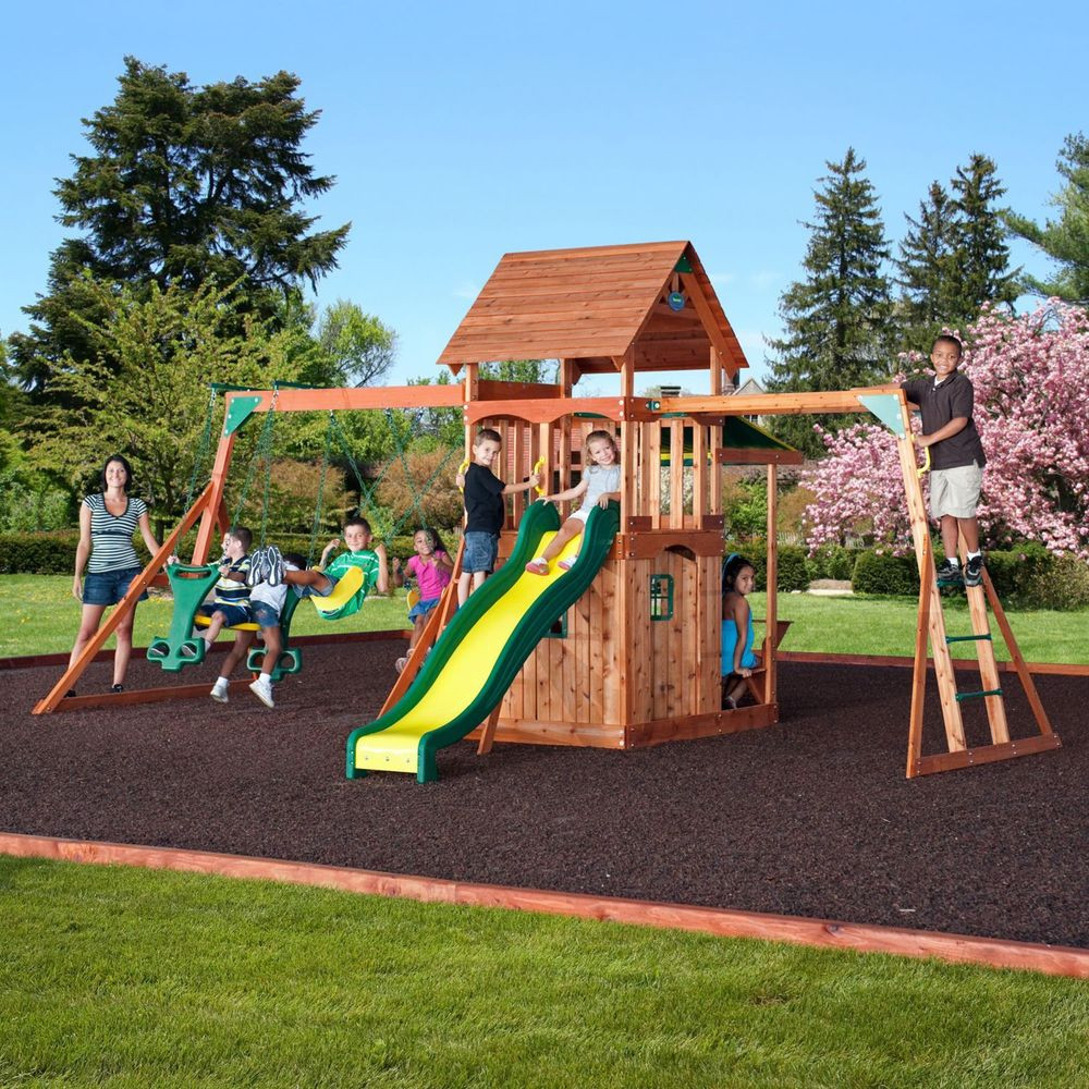 Kids Outdoor Playground Sets
 Saratoga Cedar Swing Play Set Kids Outdoor Slide Wood Fort