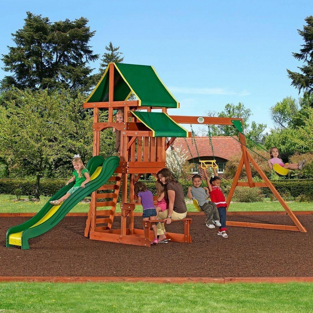 Kids Outdoor Playground Sets
 Outdoor Playground Playset Wooden Swing Set Slide Backyard