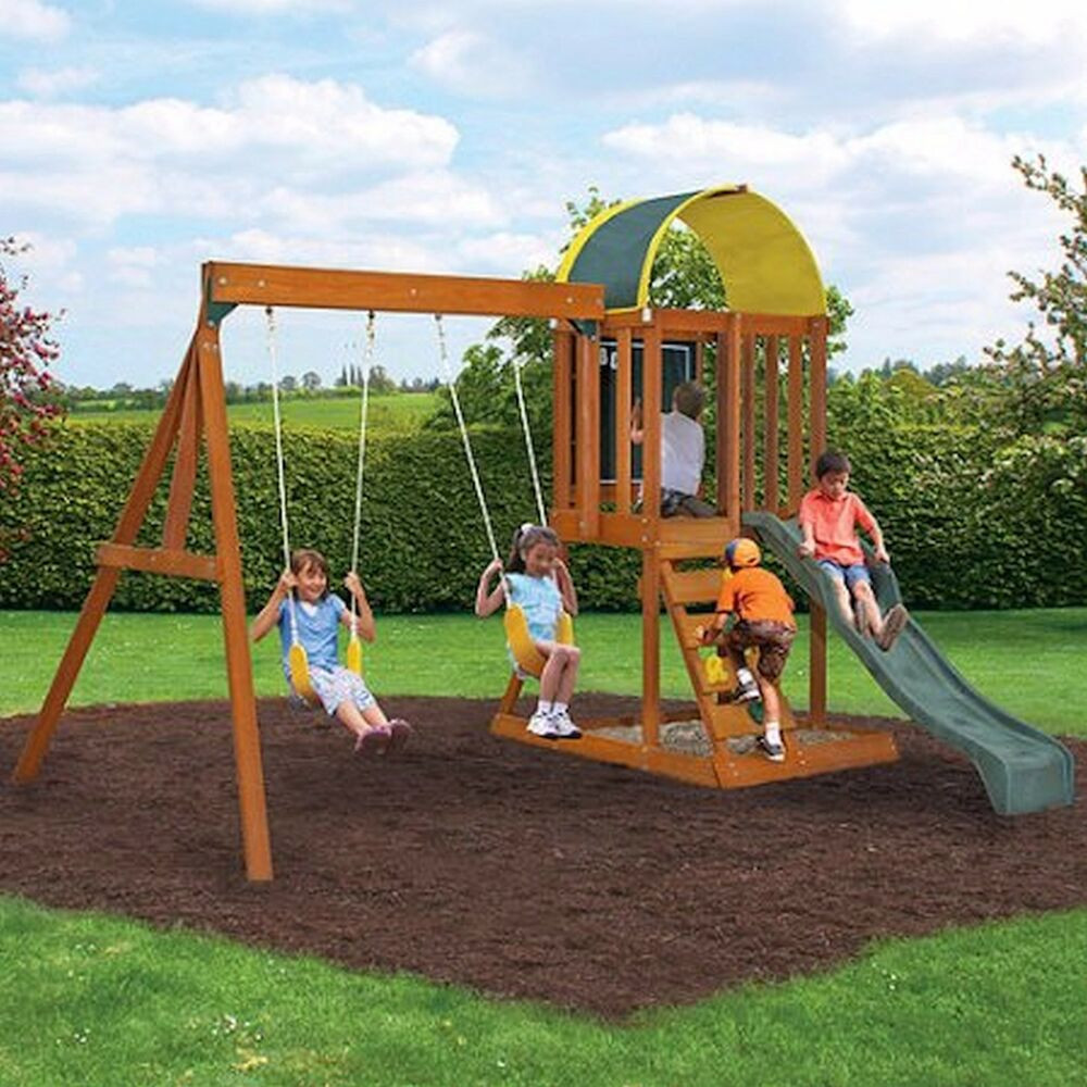 Kids Outdoor Playground Sets
 Wooden Outdoor Swing Set Playground Swingset Playset Kids