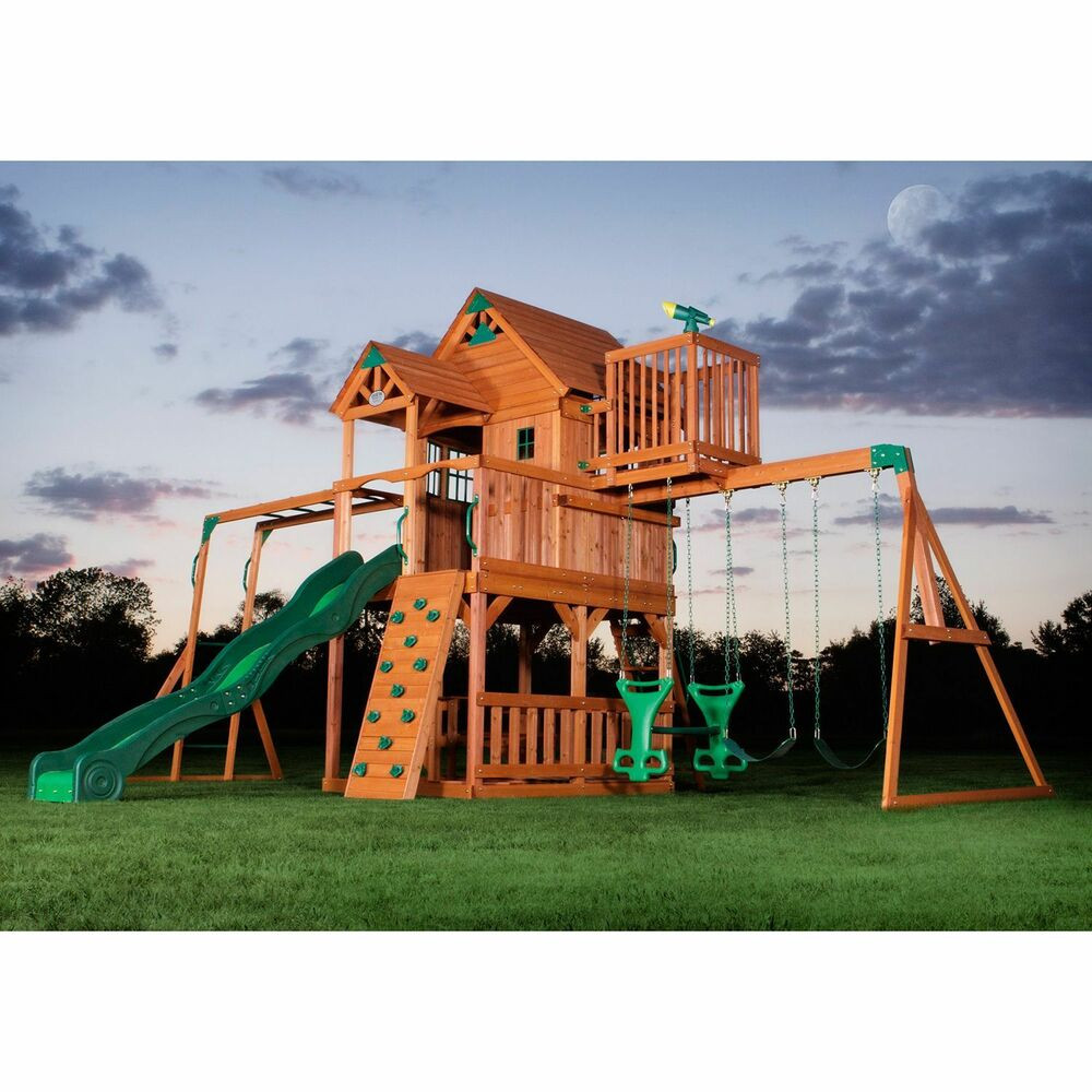 Kids Outdoor Playground Sets
 NEW BIG 9 KID Cedar Wood Fort Playground Slide Monkey Bars