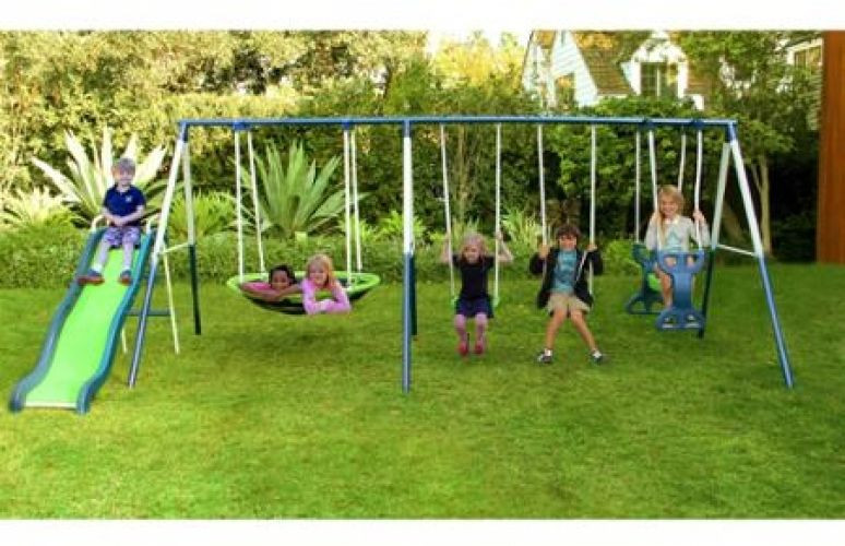 Kids Outdoor Playsets
 Swing Set Playground Metal Swingset Outdoor Play Slide
