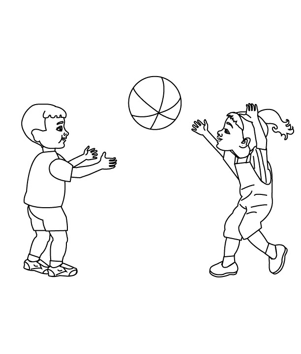 Kids Playing Coloring Page
 Coloring Pages Playing With Ball