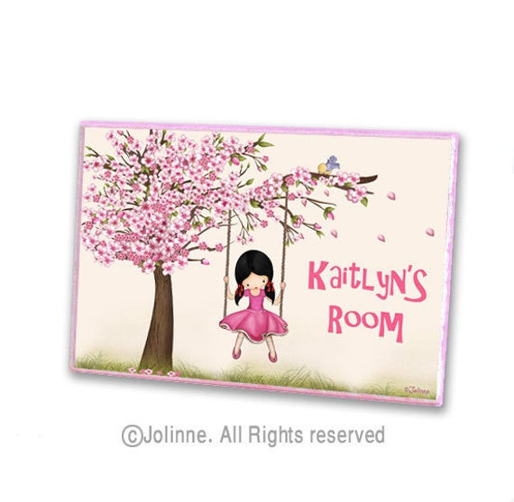 Kids Room Name Signs
 Cherry Blossom tree personalized door sign kids room by