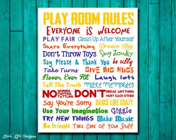 Kids Room Sign
 Playroom Rules Sign Rainbow Playroom Sign Playroom Decor