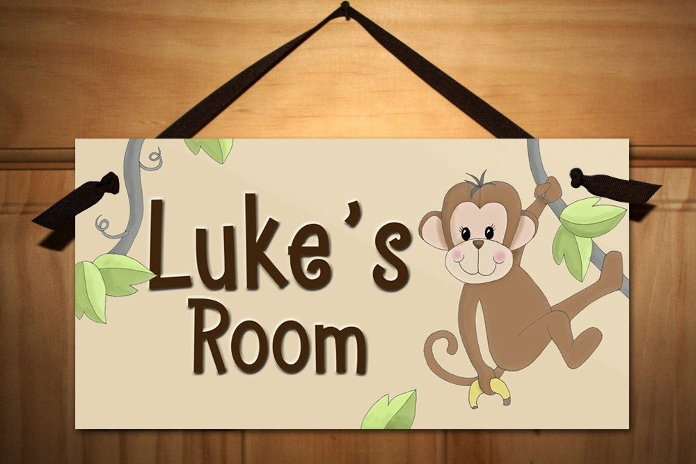 Kids Room Sign
 Monkey Kids Bedroom Baby Nursery DOOR SIGN Wall Art DS0053