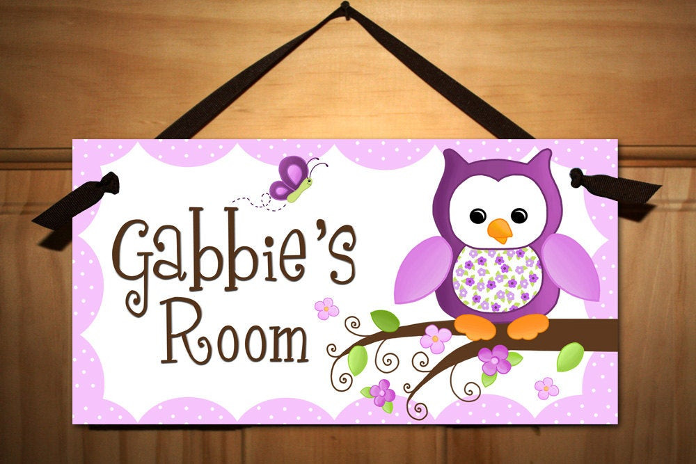Kids Room Sign
 Kids DOOR SIGN Pretty Purple Owl Girls Bedroom Baby by
