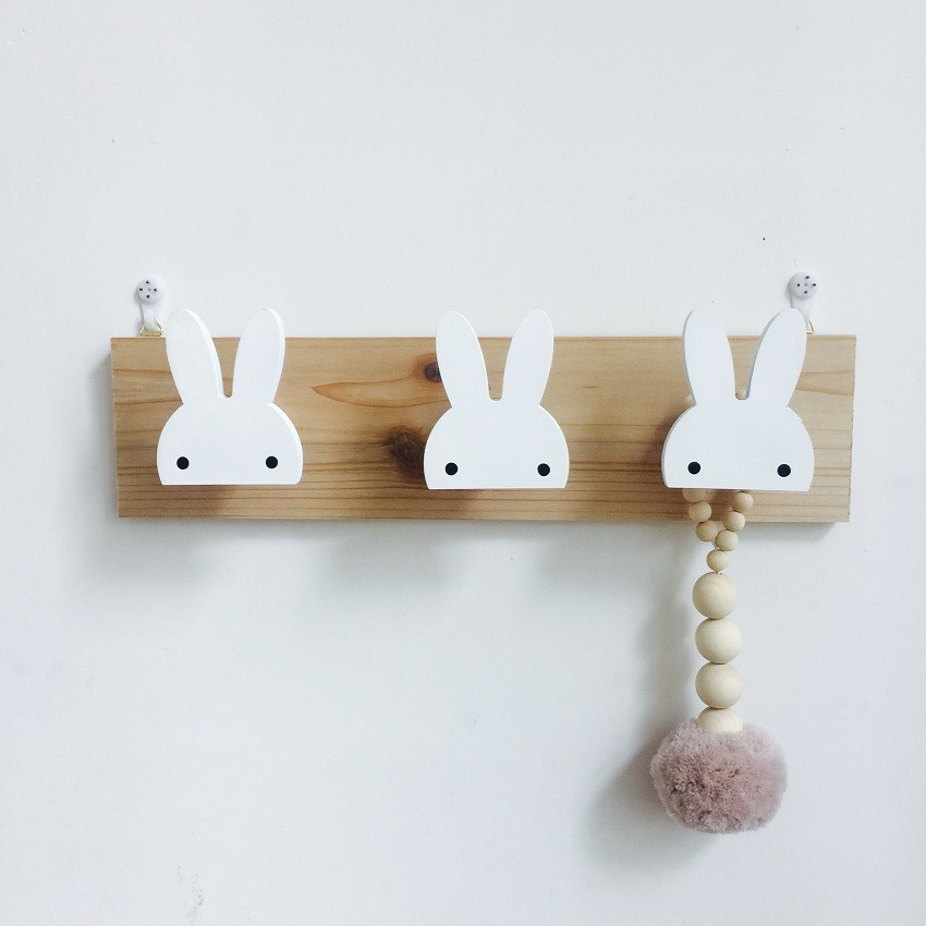 Kids Room Wall Hooks
 Cute wooden bunny hook rail for kids room wall decorate