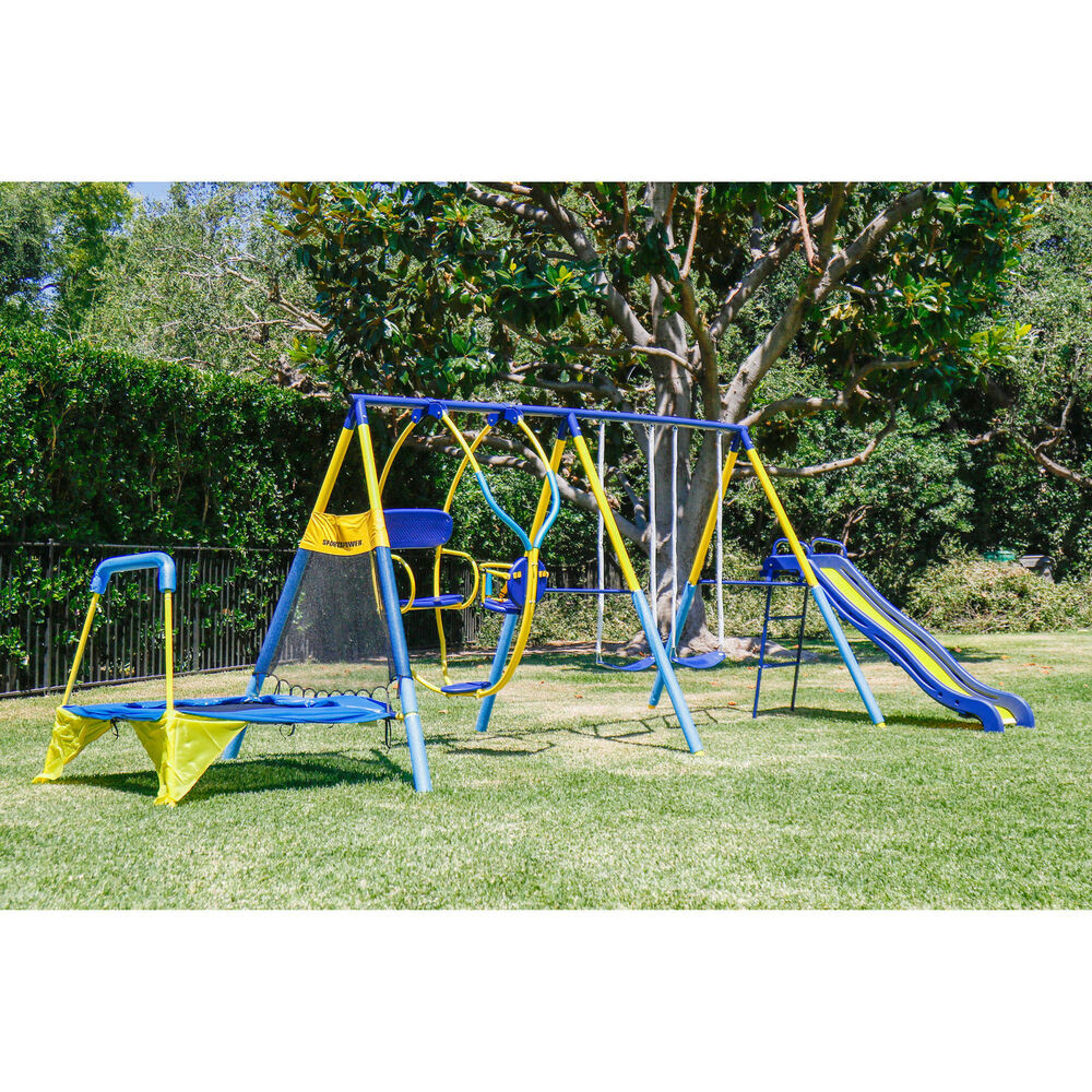 Kids Slide And Swing
 Kids Playground Set Outdoor Swing Slide w Trampoline