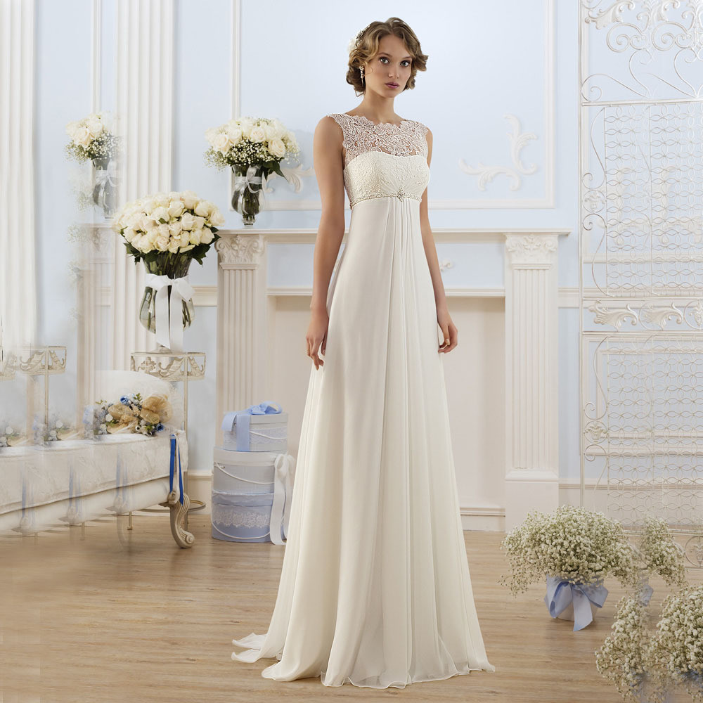 Lace Beach Wedding Dress
 2016 Country Style Elegant Ivory Lace Illusion Beaded