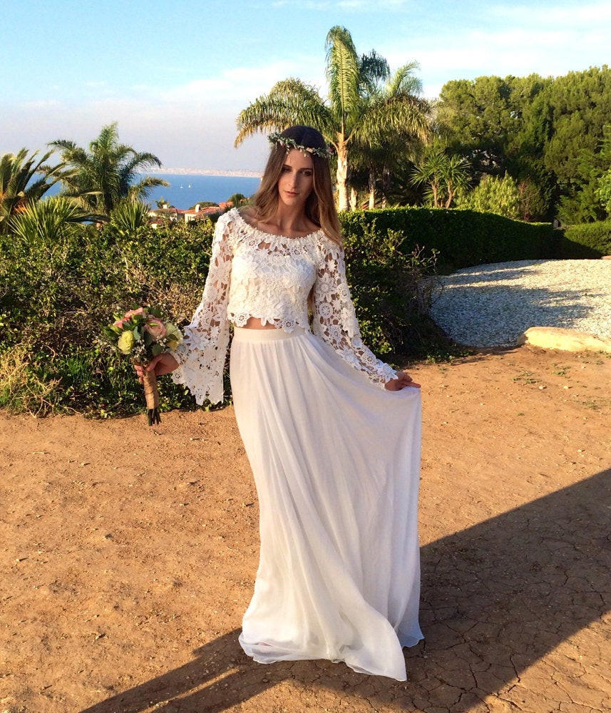 Lace Bohemian Wedding Dress
 Alana 2 Piece Lace Silk Chiffon Bohemian Wedding Dress BELL