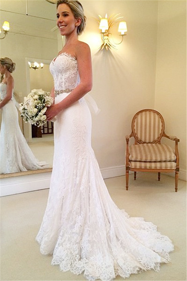 Lace Mermaid Wedding Gown
 Delicate Sweetheart Sleeveless Lace Mermaid Wedding Dress