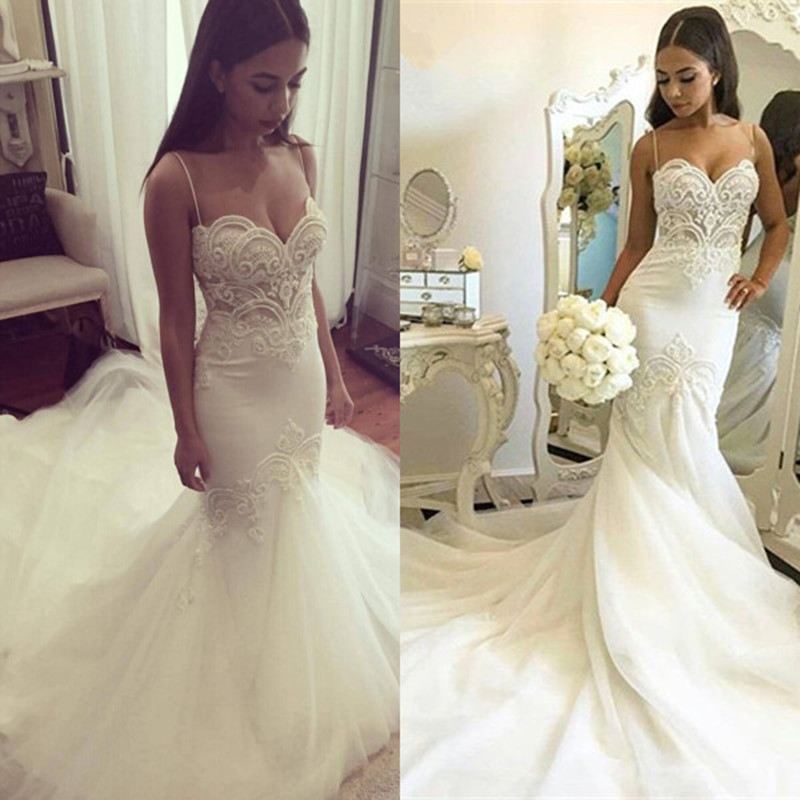 Lace Mermaid Wedding Gown
 y Mermaid Wedding Dress 2016 White Tulle Beaded Lace
