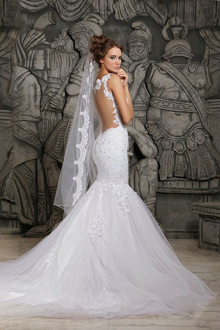Lace Mermaid Wedding Gown
 2019 Wedding Dresses Mermaid Applique Lace Spaghetti