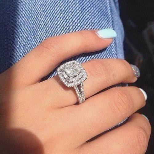 Large Wedding Rings
 3 20CT Double Halo Princess Cut White Diamond Engagement