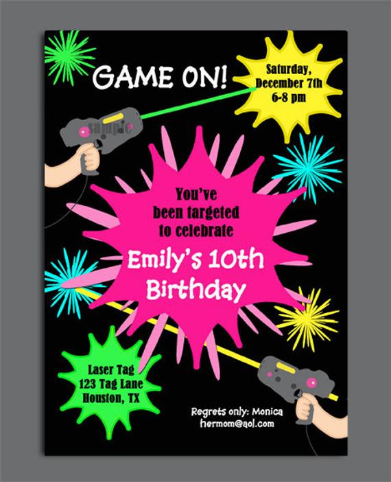 Laser Tag Birthday Invitations
 Laser Tag Girl Birthday Invitation Printable or Printed with