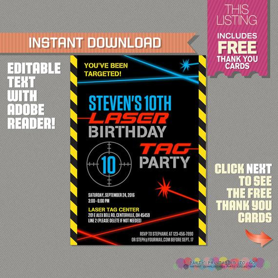Laser Tag Birthday Invitations
 Laser Tag Invitation with FREE Thank you Card Laser Tag