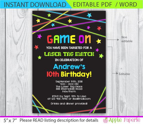 Laser Tag Birthday Invitations
 laser tag invitation laser tag birthday invitations neon