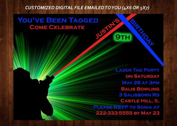Laser Tag Birthday Invitations
 LASER TAG Themed Birthday Party Invitation Laser Tag Custom